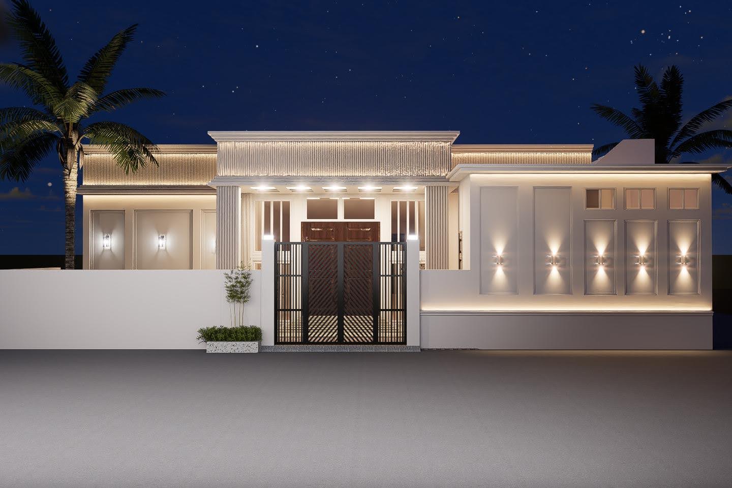 Community Hall nighttime view with lighting